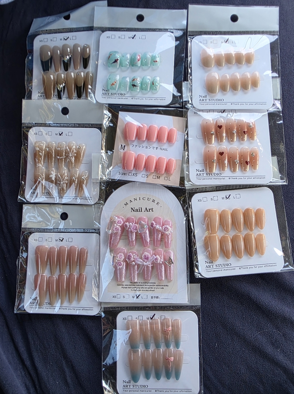 Assorted Press-On Nail Set - Neutral, Pink & Mint Designs